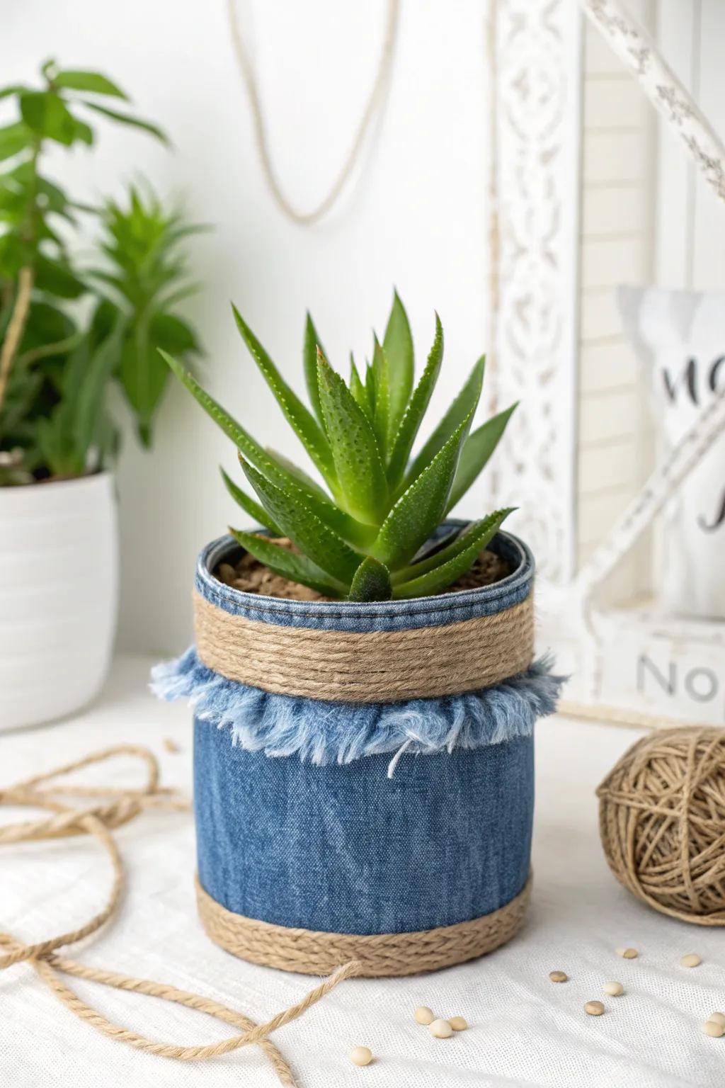 Breathe new life into old denim with these chic upcycled planters—where rugged meets green elegance.