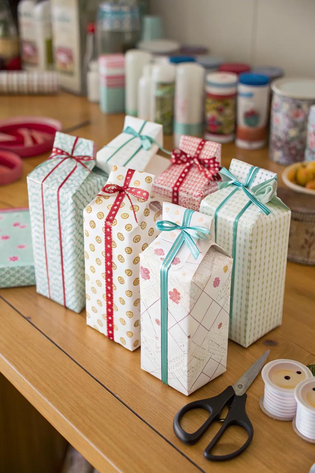 Add a personal touch to your gifts with handmade milk carton boxes.