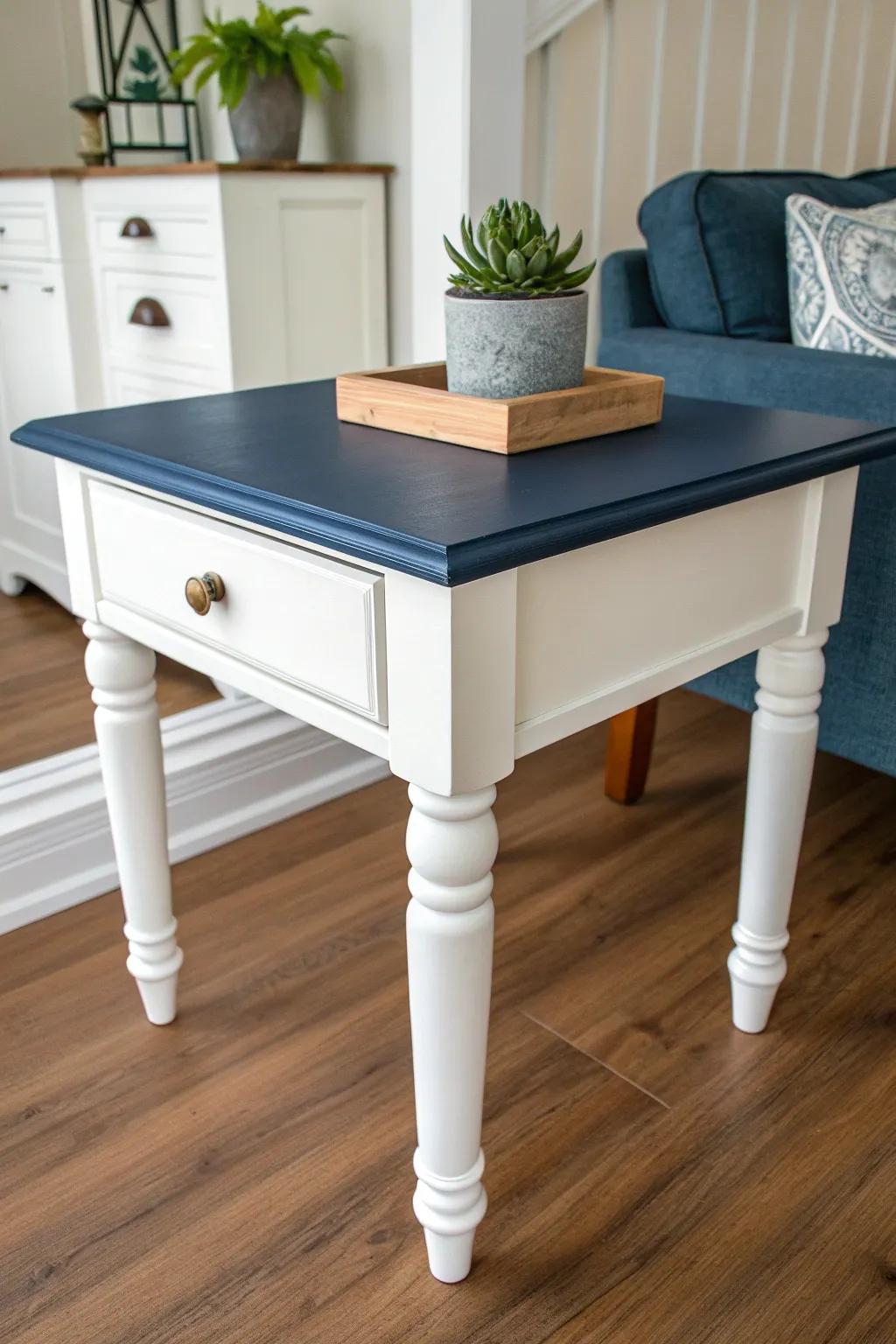Transform your space with this Two-Tone Wonder: A minimalist masterpiece in deep navy and crisp white.