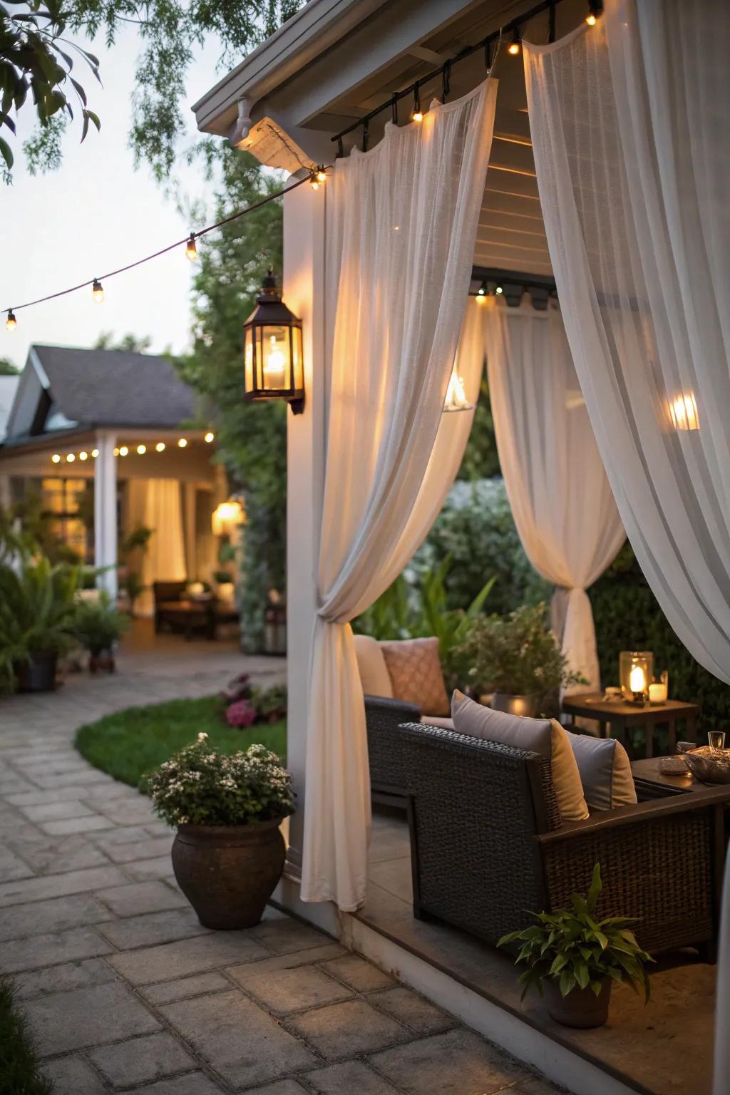 Patio curtains provide privacy and elegance.