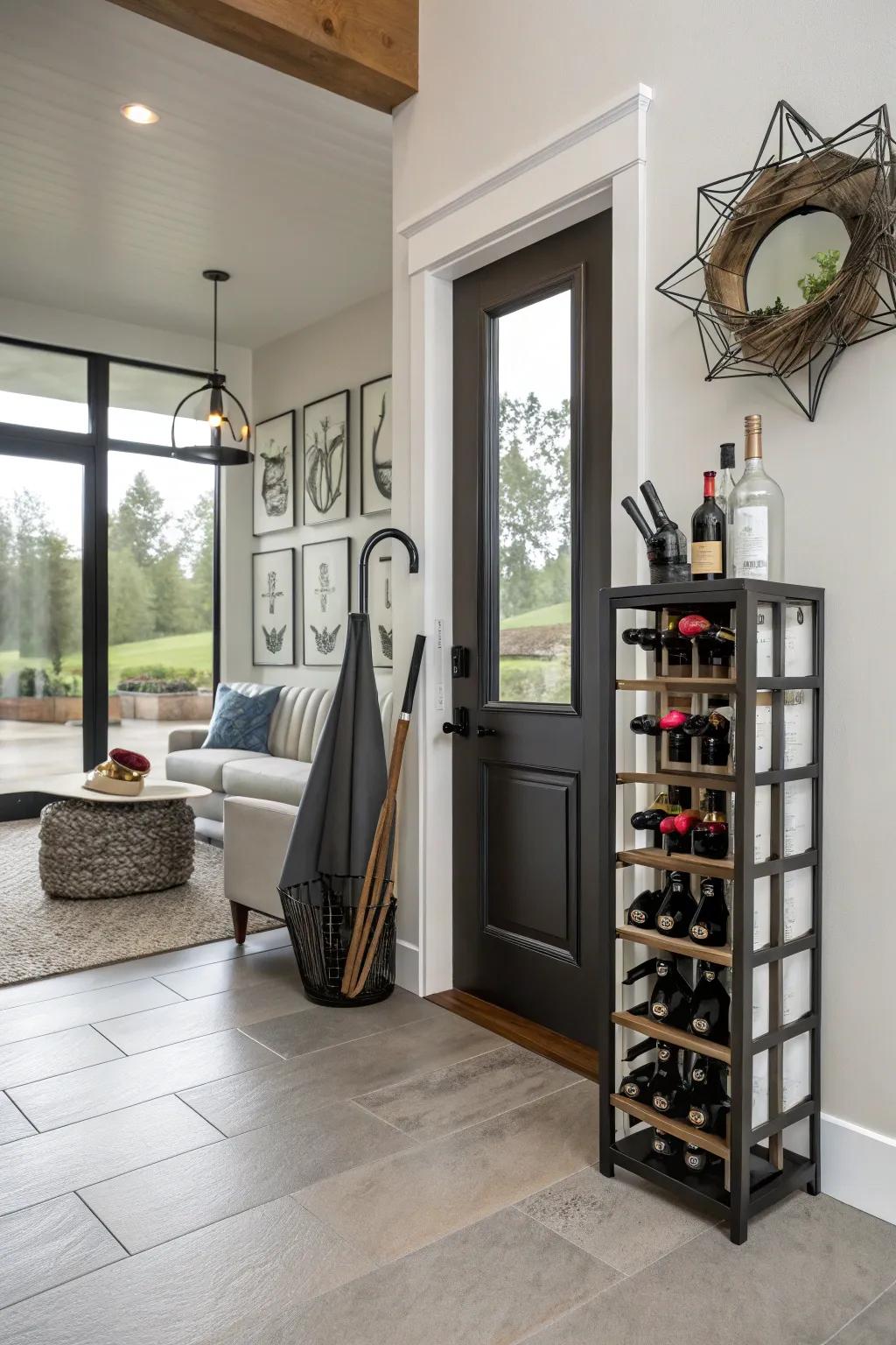 Keep umbrellas organized with a repurposed wine rack.