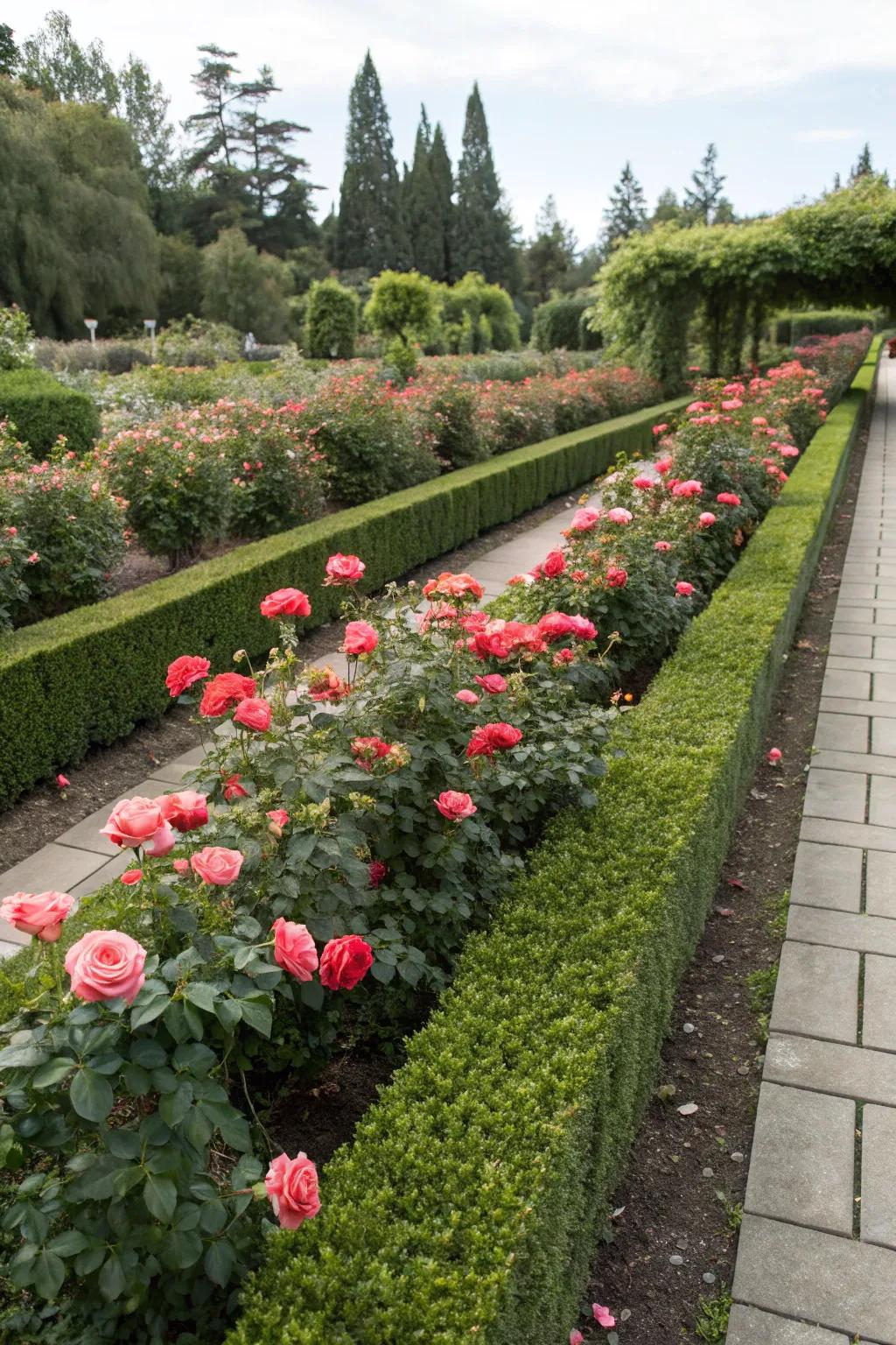 A formal rose bed, exuding elegance and structure.