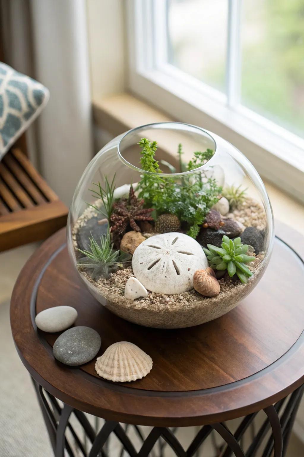 Bring the beach to your home with a charming tabletop terrarium.