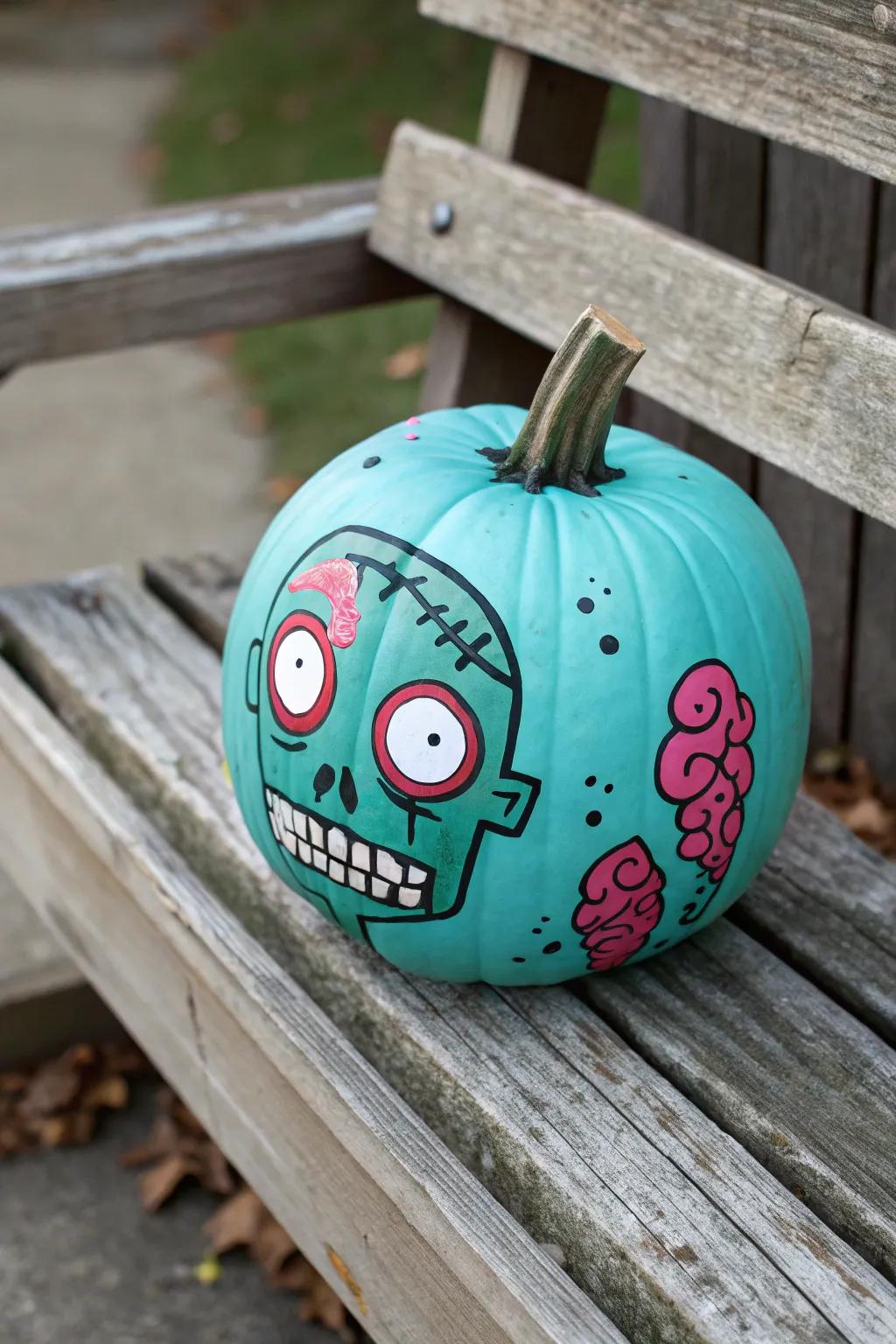 Zombie pumpkins make for a delightfully dreadful display.