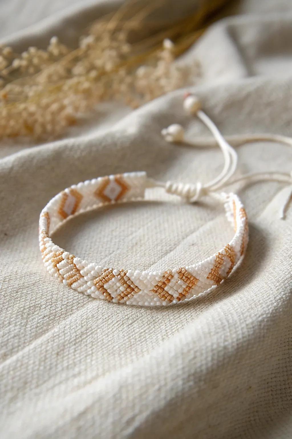 Embrace the beauty of simplicity with this minimalist seed bead loom bracelet. Perfect for adding a subtle yet chic touch to any outfit.