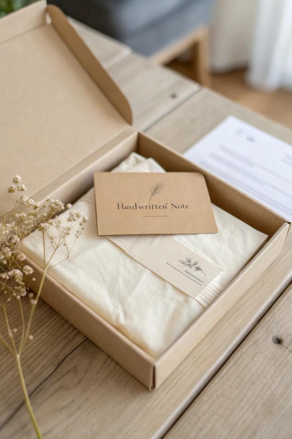 A handwritten note: the perfect personal touch to elevate your gift-giving experience. 📦💌 #MinimalistCharm #PersonalizedTouch