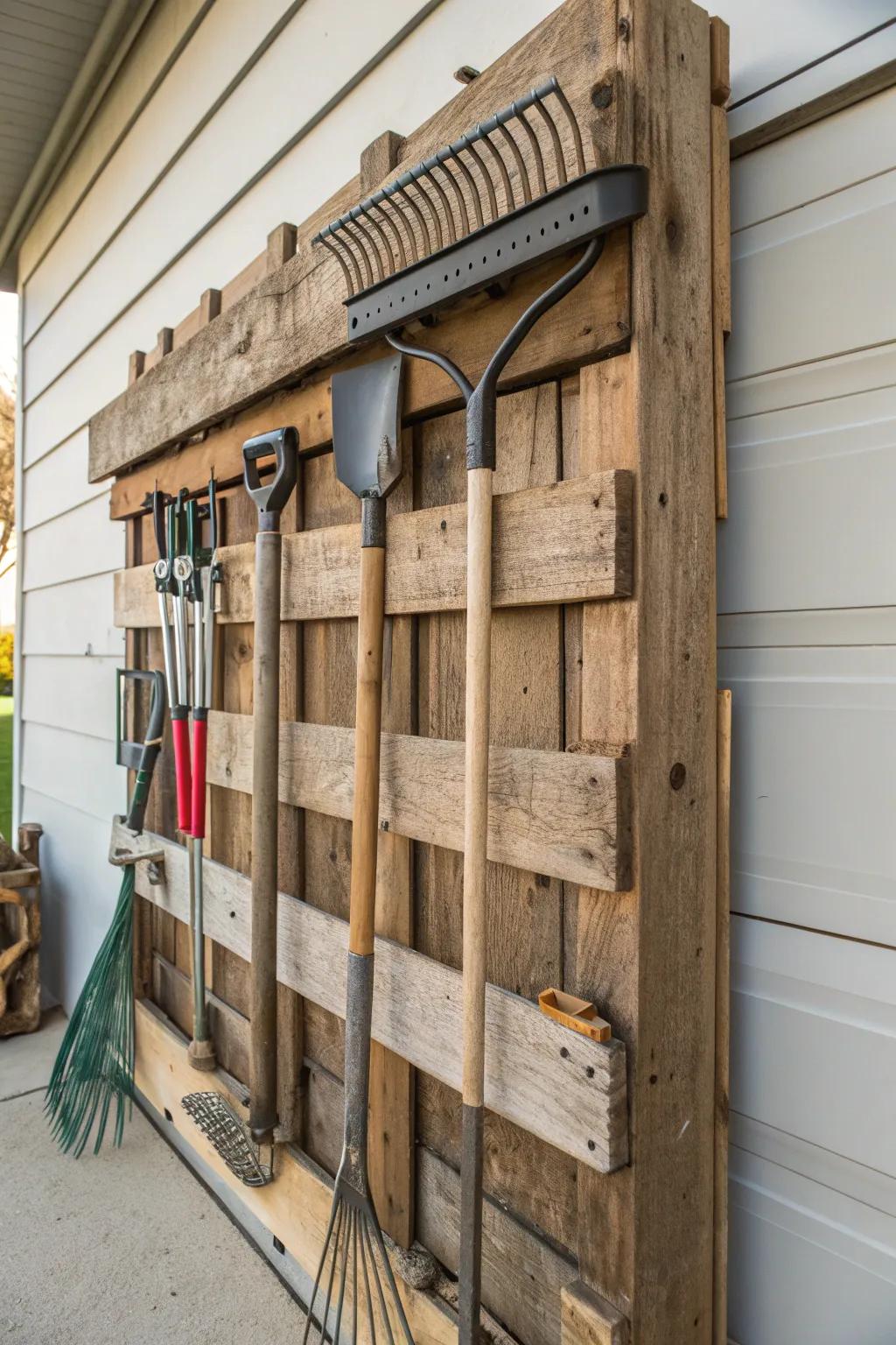Transform your garage with a rustic tool holder made from an old pallet!