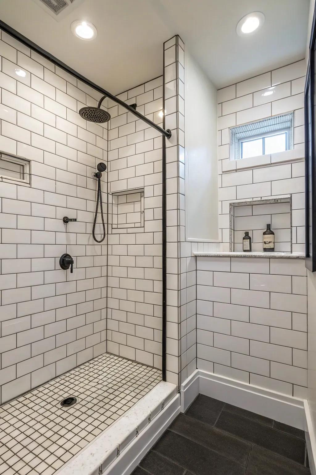 Classic subway tiles offer a timeless and clean look for shower borders.