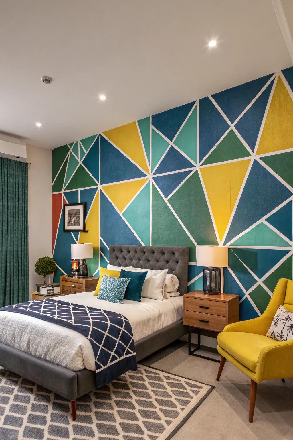 Geometric patterns bring a modern edge to your bedroom decor.