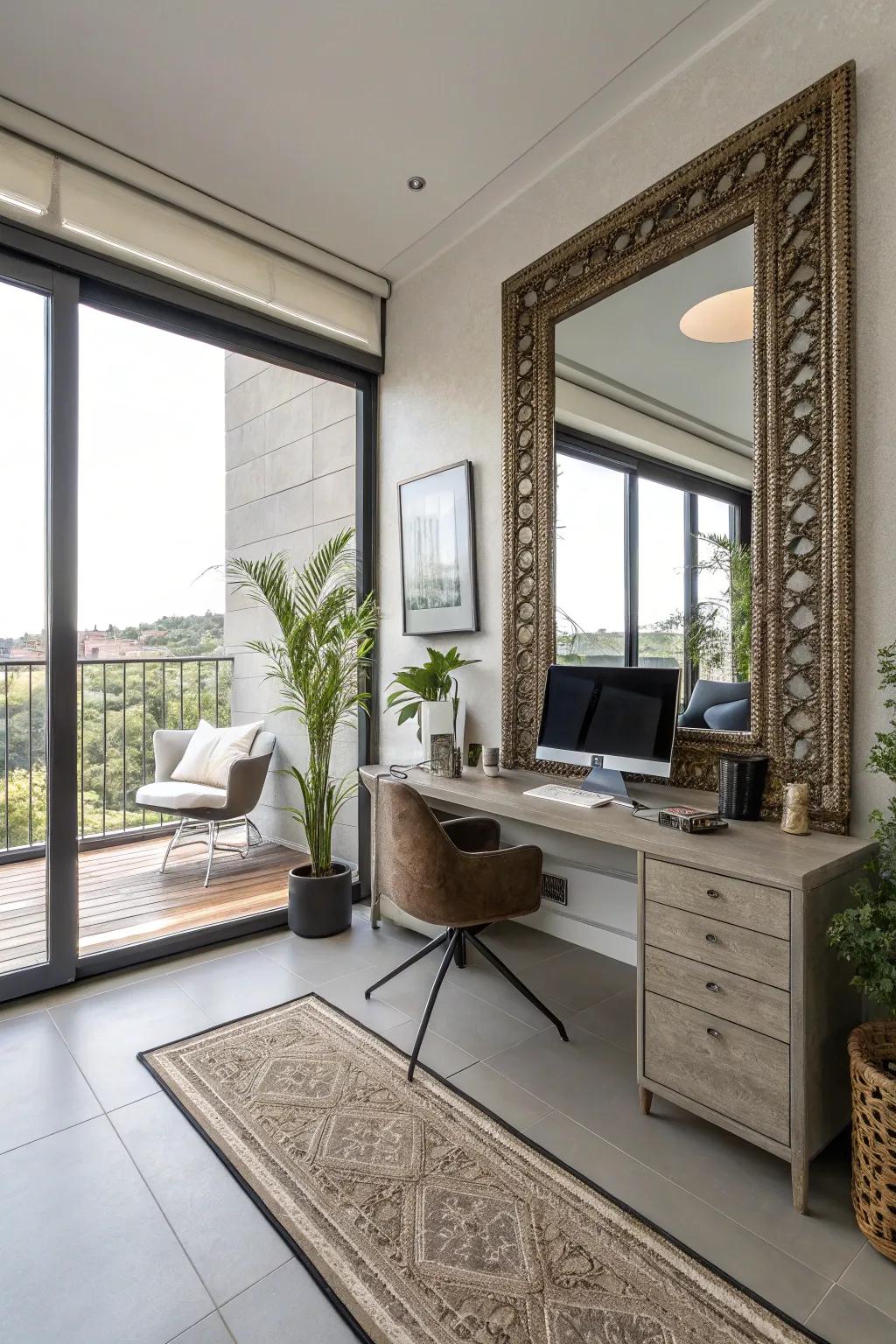 Mirrors create a sense of space and brightness in your office.