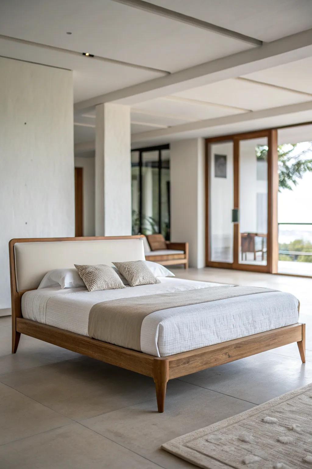 A minimalist approach gives this sleigh bed a contemporary edge.