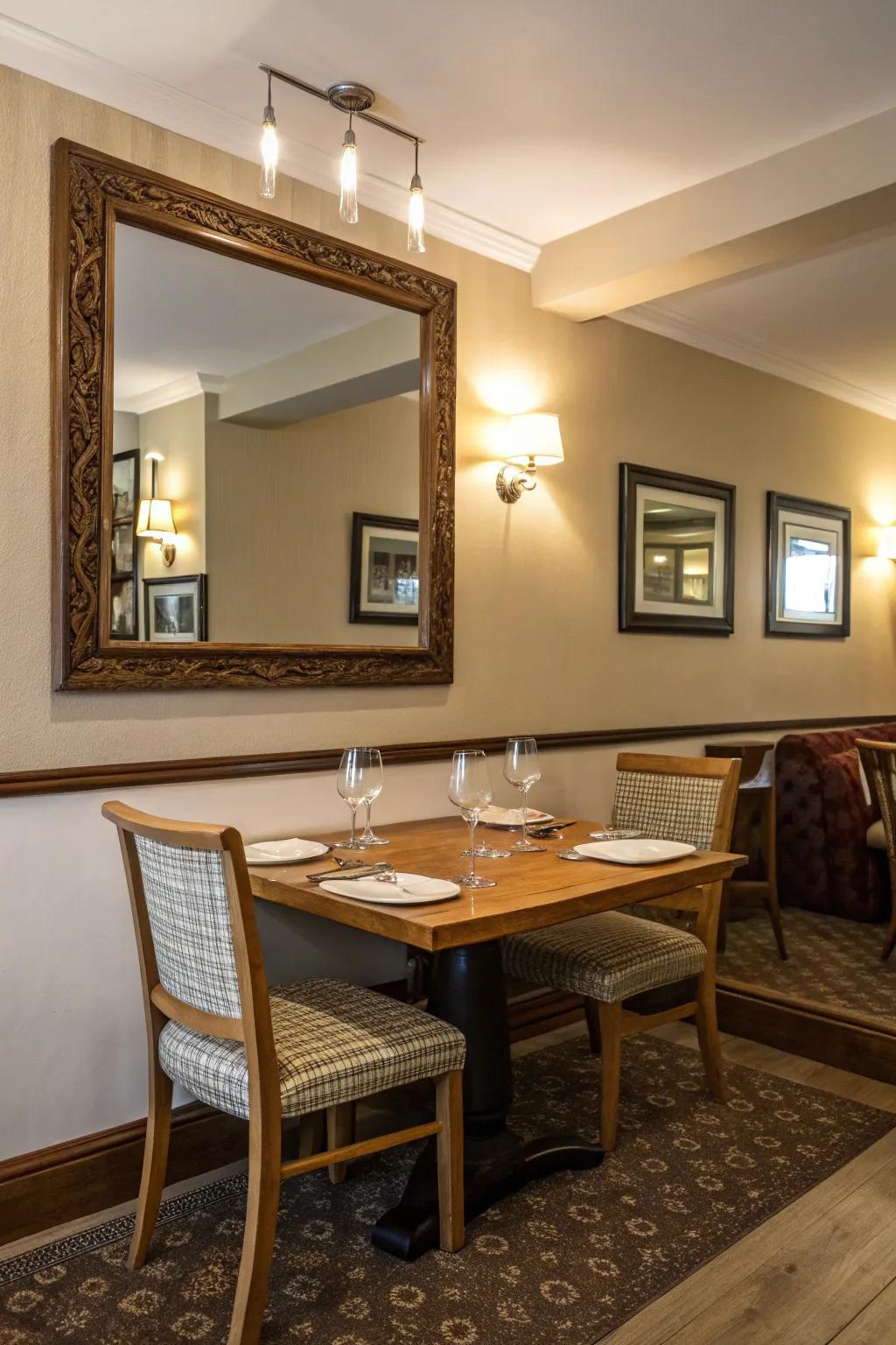 Mirrors can visually double your dining area's size.