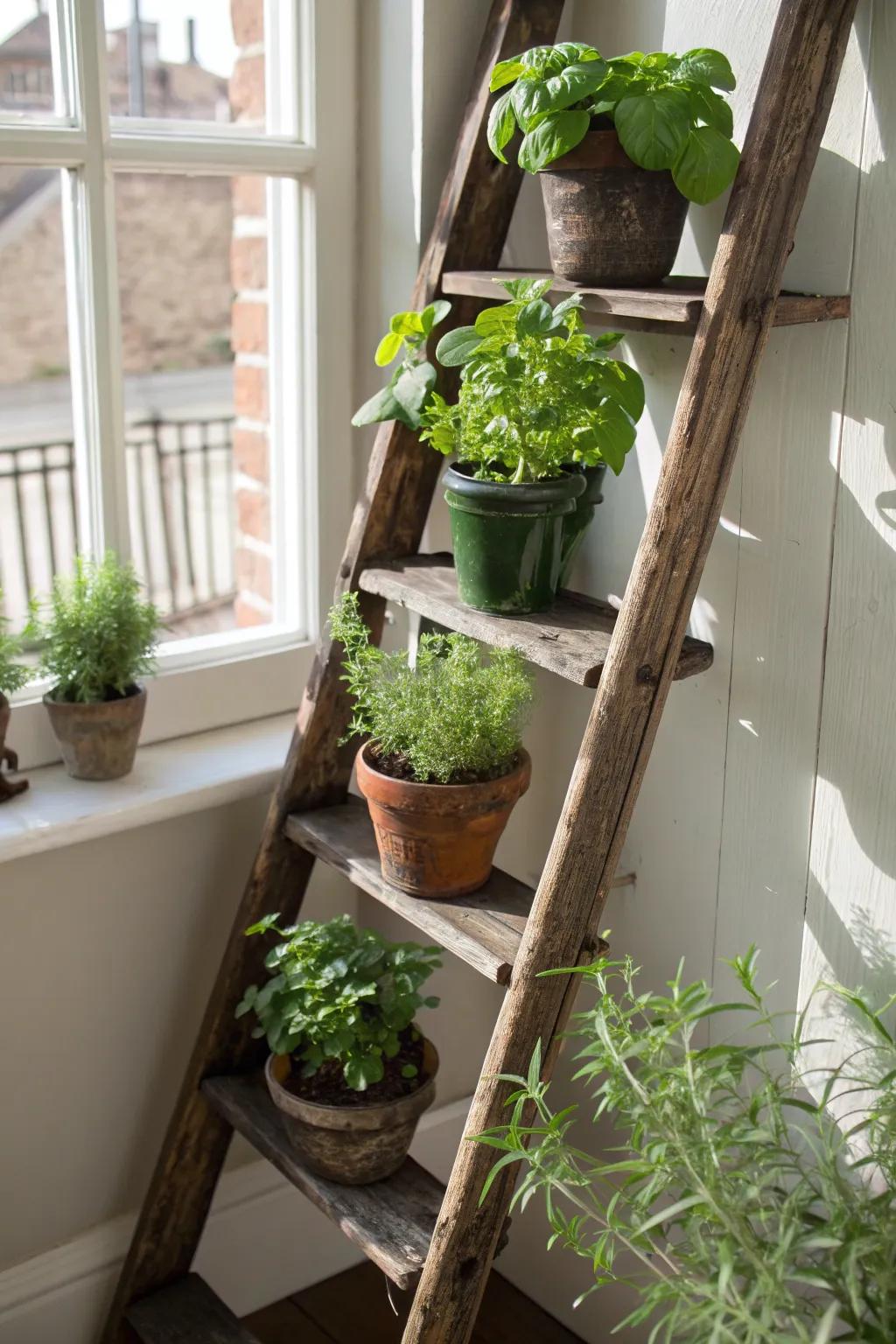 Transform your kitchen with a refreshing mini herb garden ladder—fresh flavors at your fingertips!