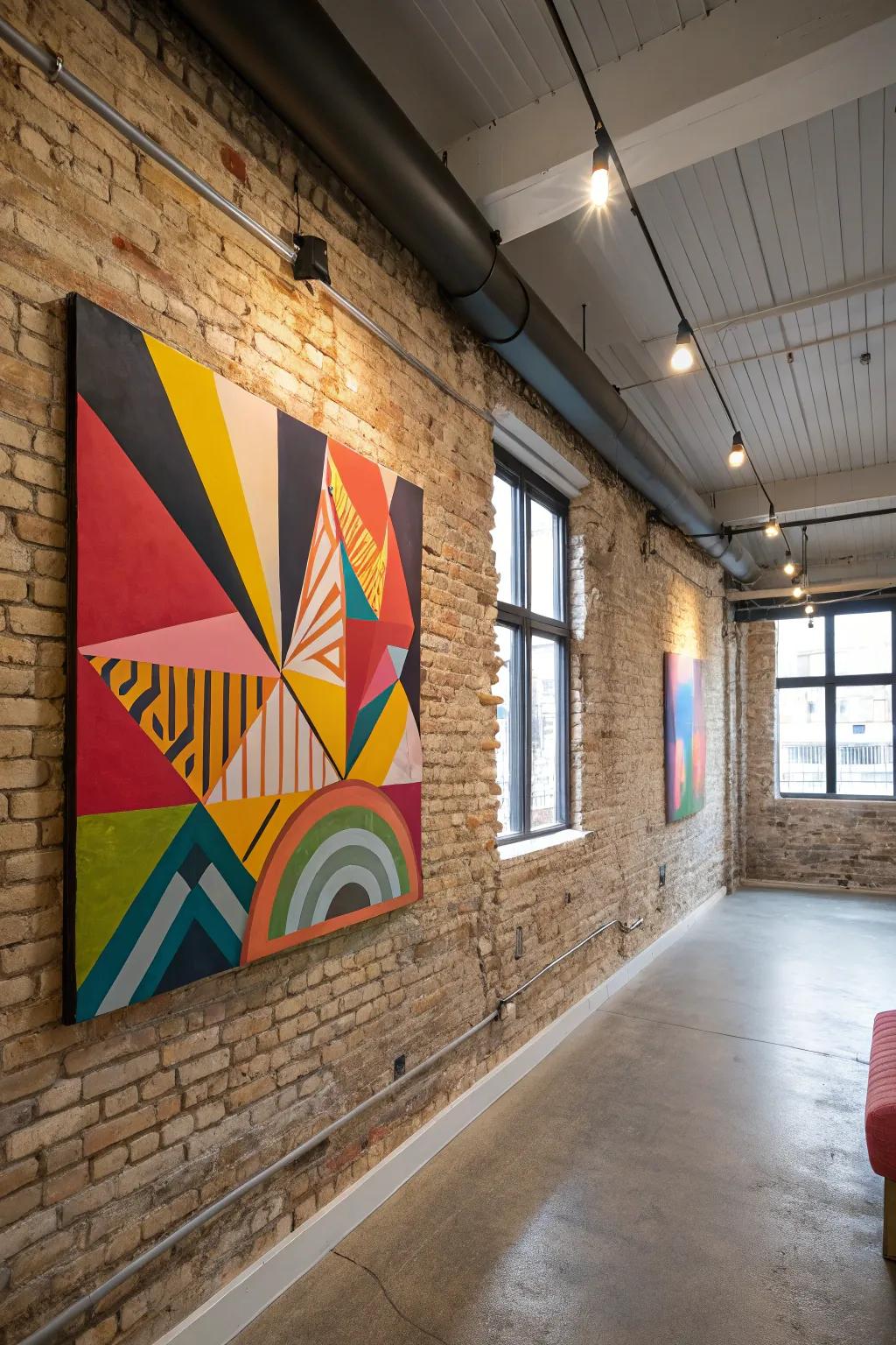 Bold artwork adding color and personality to a loft.