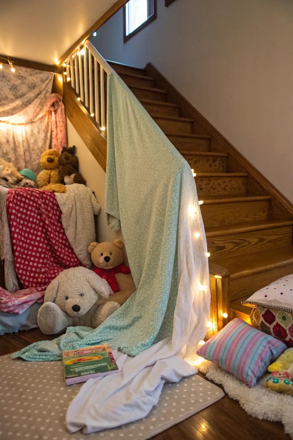 A secret hideaway under the stairs for private playtime.