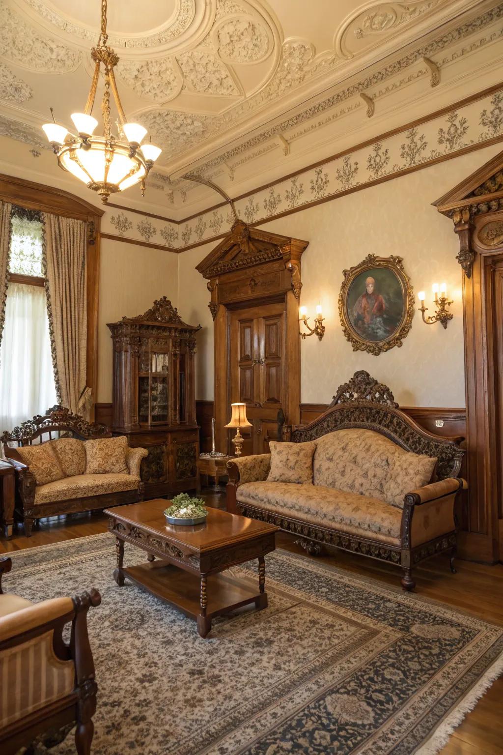 Intricate woodwork brings history and craftsmanship into your living space.