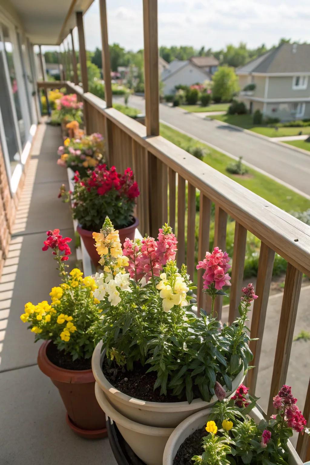 Dwarf snapdragons bring a splash of color to balcony spaces.