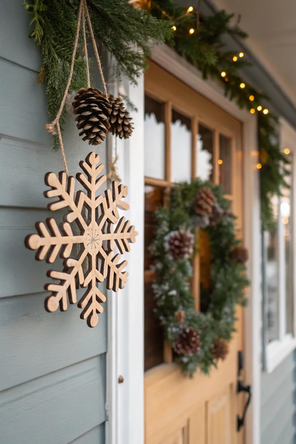 Balsa wood snowflakes bring a rustic elegance to your holiday decor.