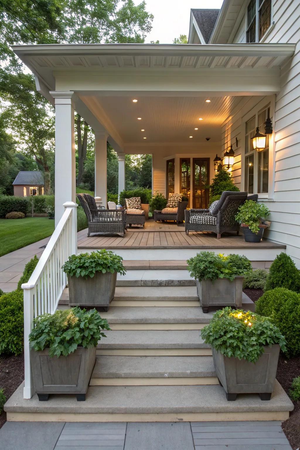 Symmetrical design elements create a sense of balance on this split foyer porch.