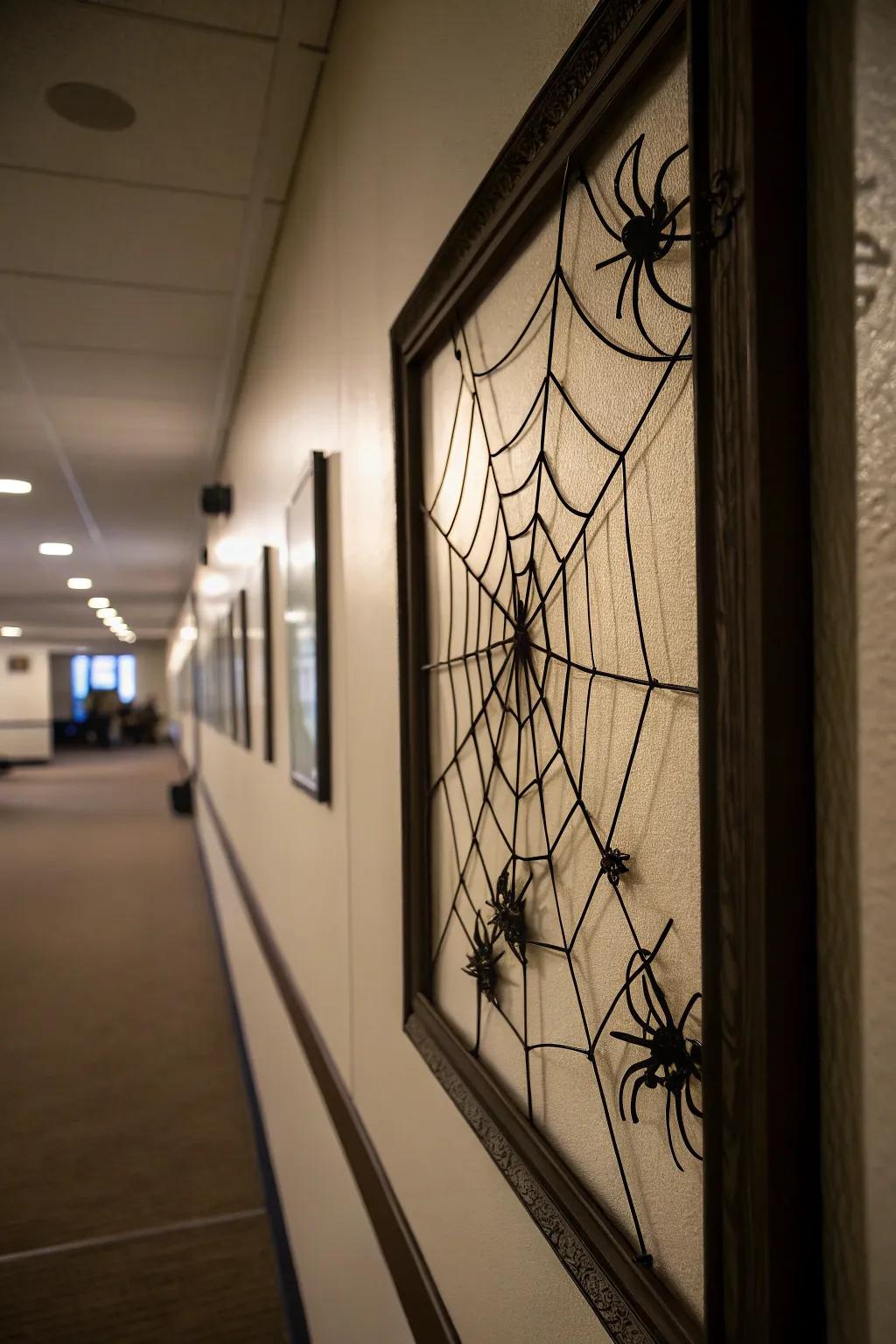 A framed spider web adds a sophisticated spook to your Halloween decor.