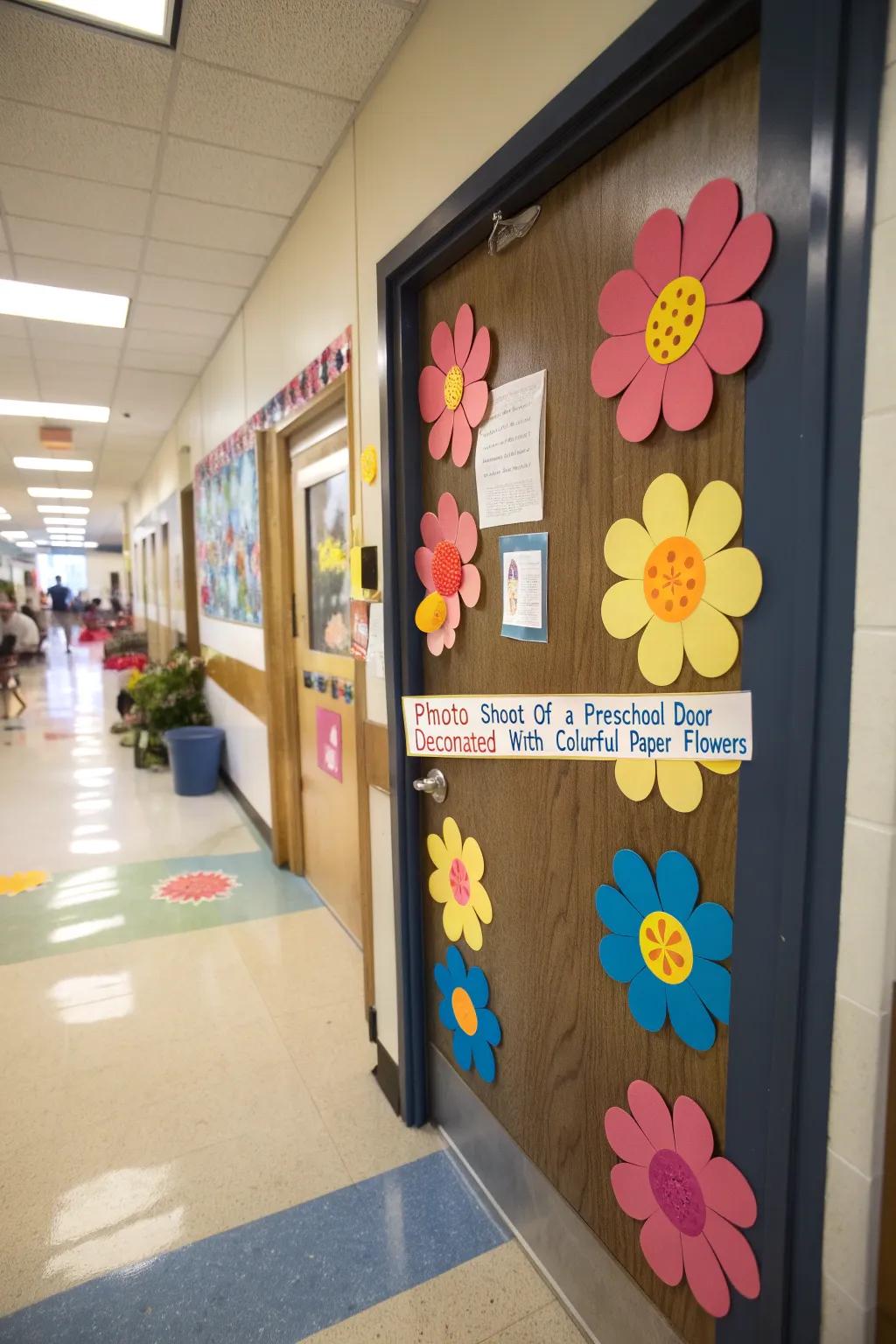 A personalized garden of growth on a preschool door.