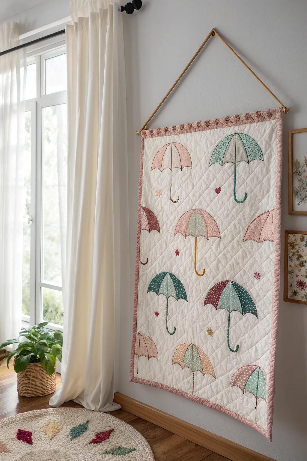 Embrace spring with this charming umbrella quilt — a perfect blend of minimalist elegance and boho warmth.