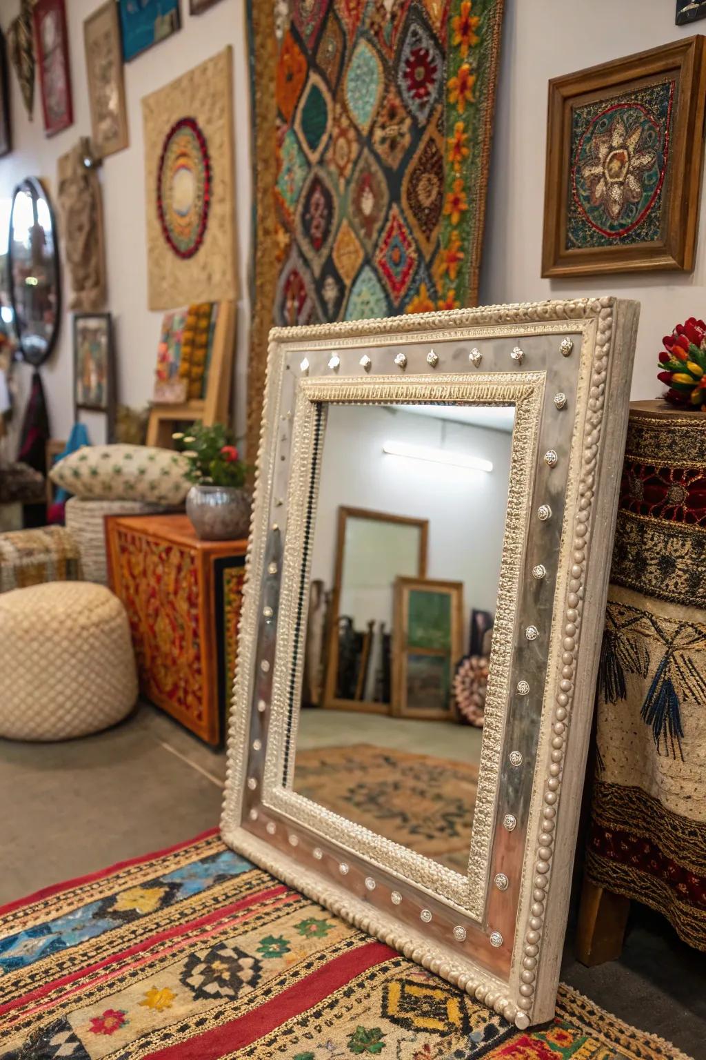 Elevate your decor with a beaded mirror frame.