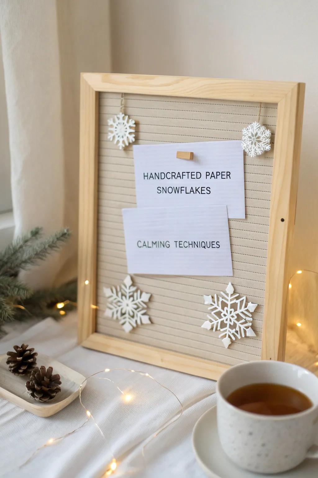 Find your calm with a winter-themed stress bulletin board, where simplicity meets serenity.