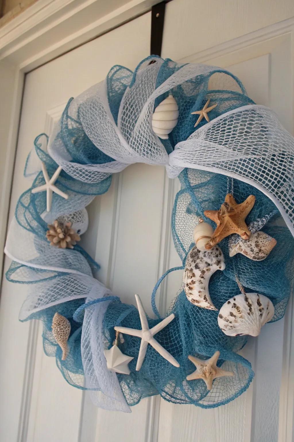 An ocean breeze mesh wreath perfect for a coastal feel.