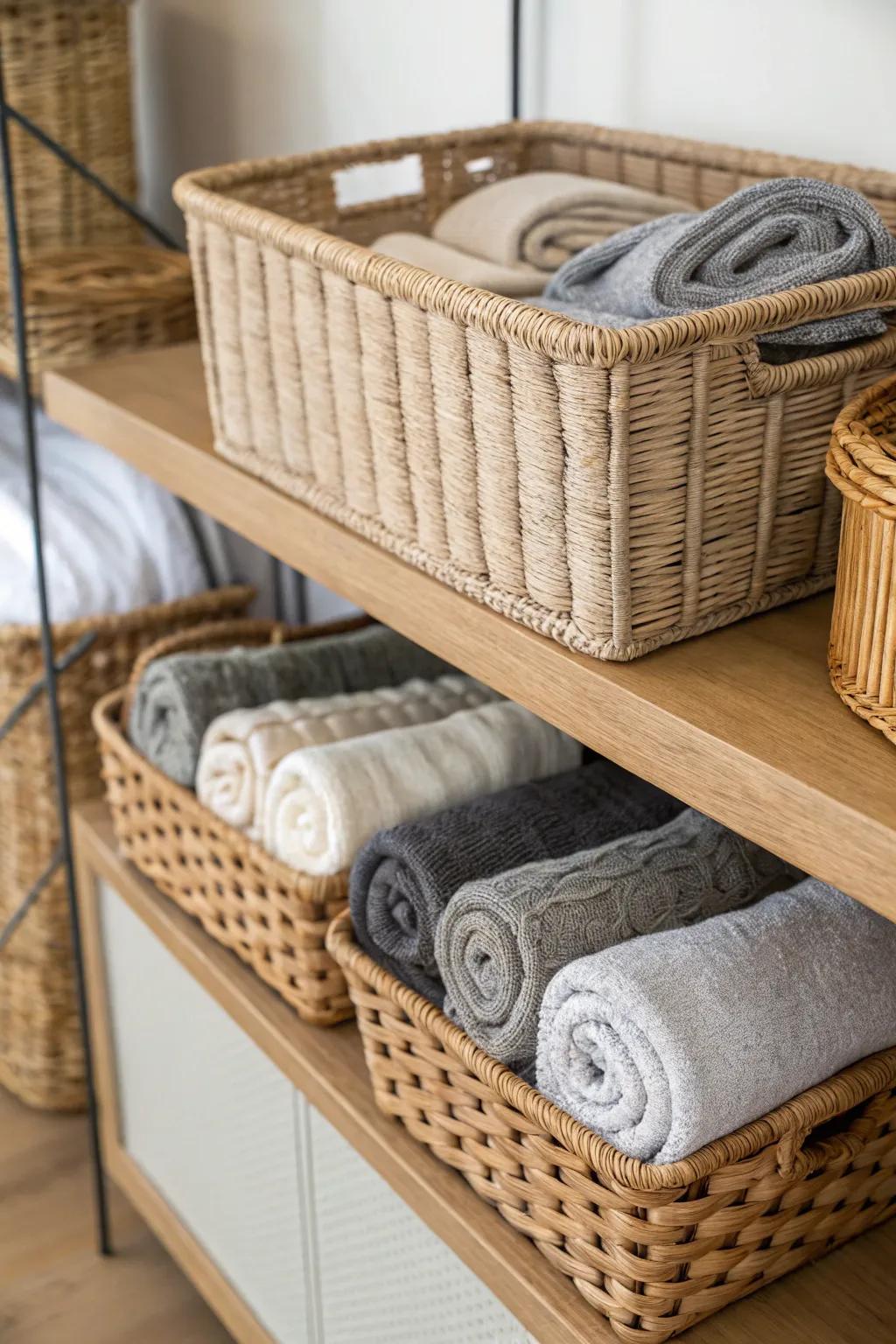 Baskets make accessing your favorite sweaters a breeze.