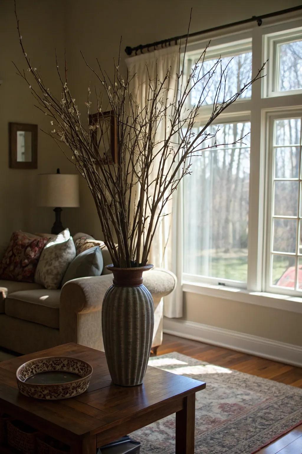 Oversized branches create a dramatic focal point.