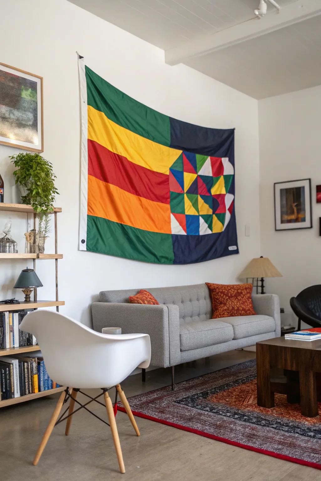 Create a unique patchwork team flag using fabric scraps.