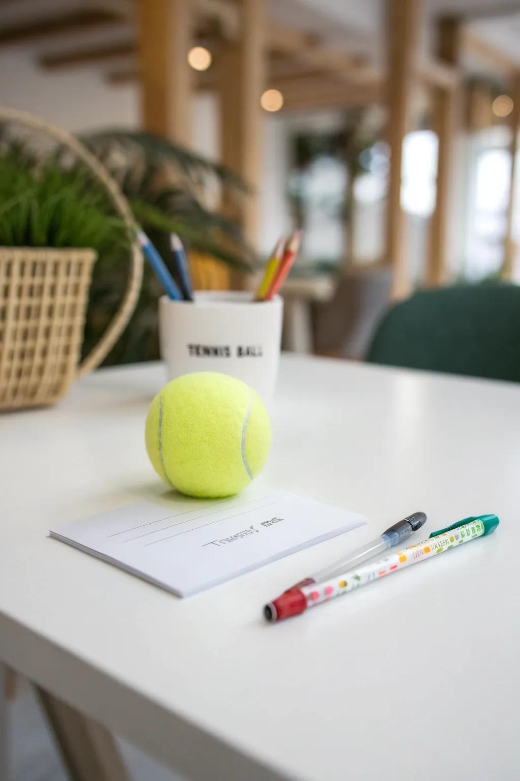 Transform your workspace with a touch of quirky elegance using a tennis ball desk organizer!
