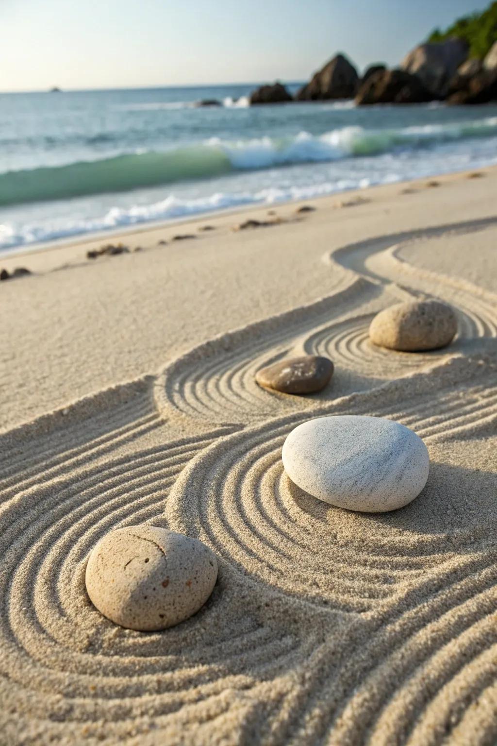 Find your peace by the sea with a handcrafted beach Zen garden. 🌊✨ #BeachZen #MinimalistBoho