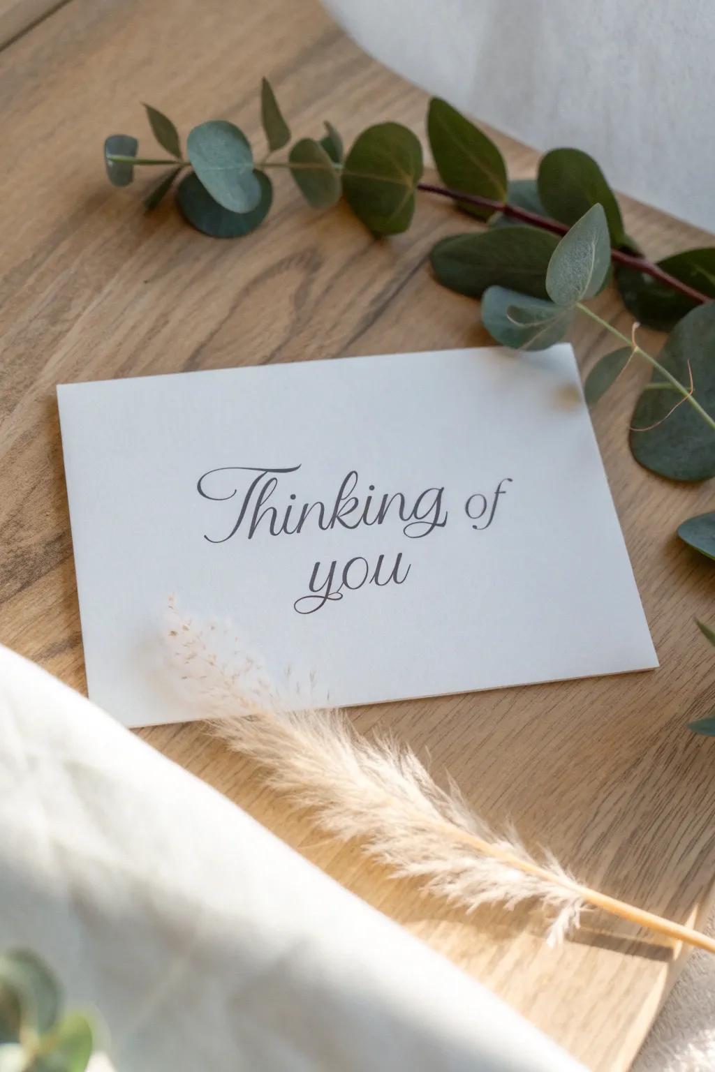 Embrace the power of simplicity with this minimalist 'Thinking of You' card, where words speak volumes.