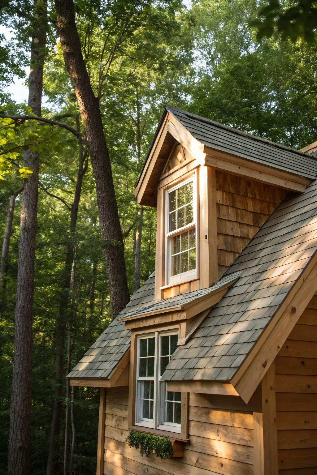 Unlock extra space and charm with elegant dormer windows for your tiny house escape.