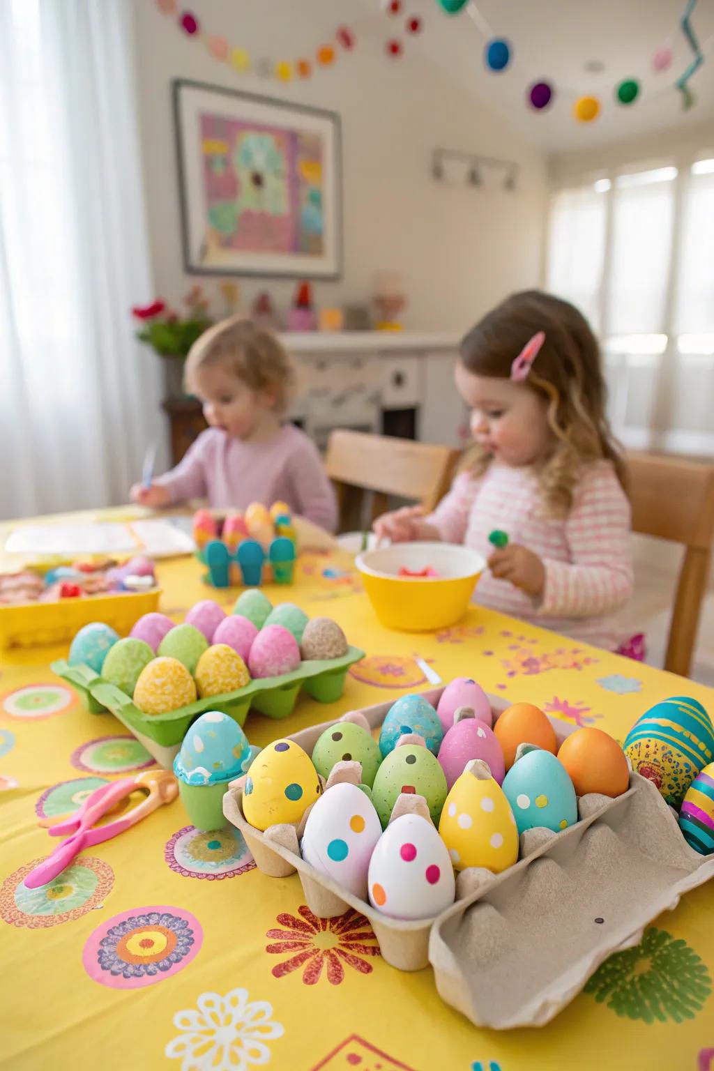 Turning egg cartons into Easter masterpieces.