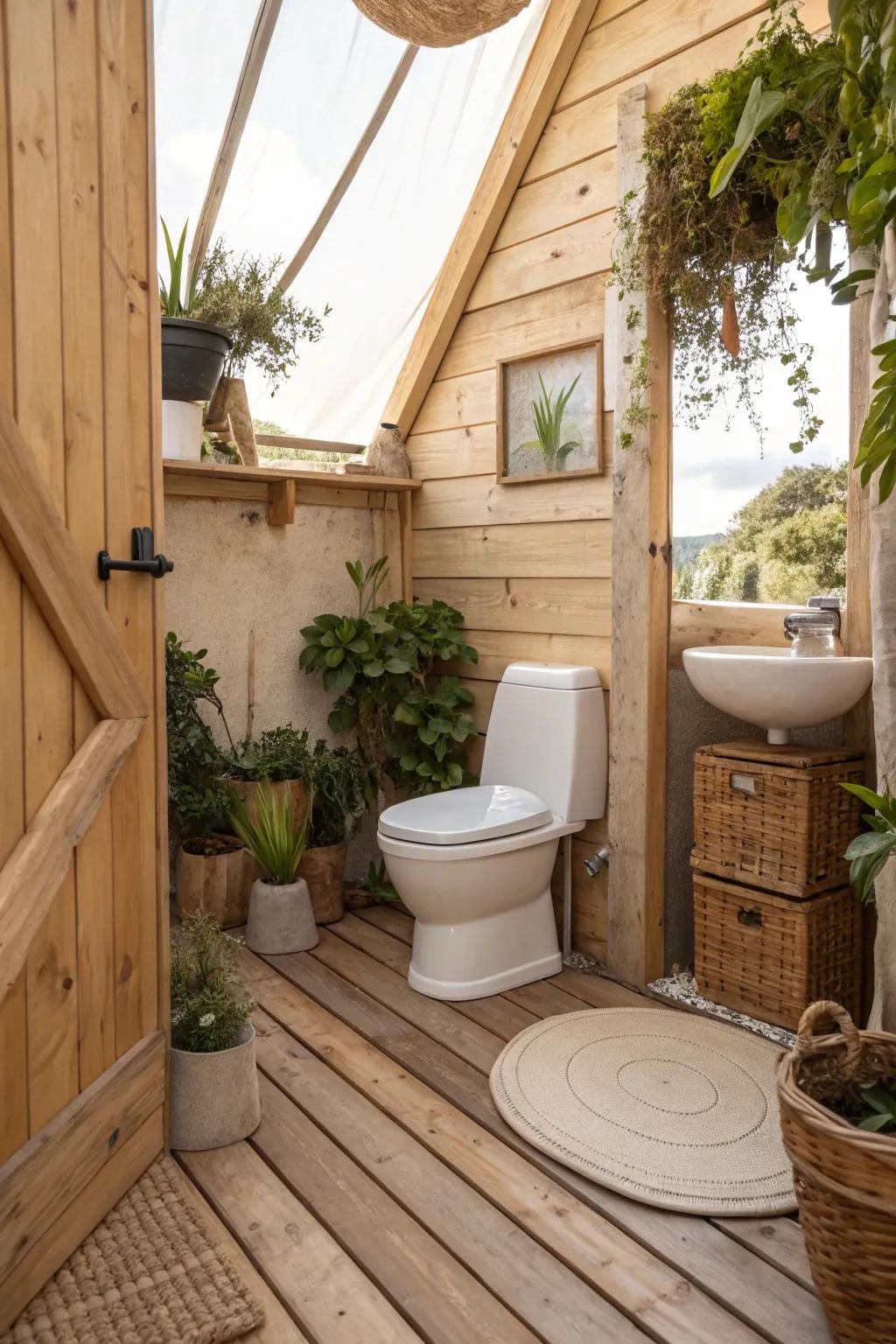 An eco-friendly composting toilet enhances sustainability.