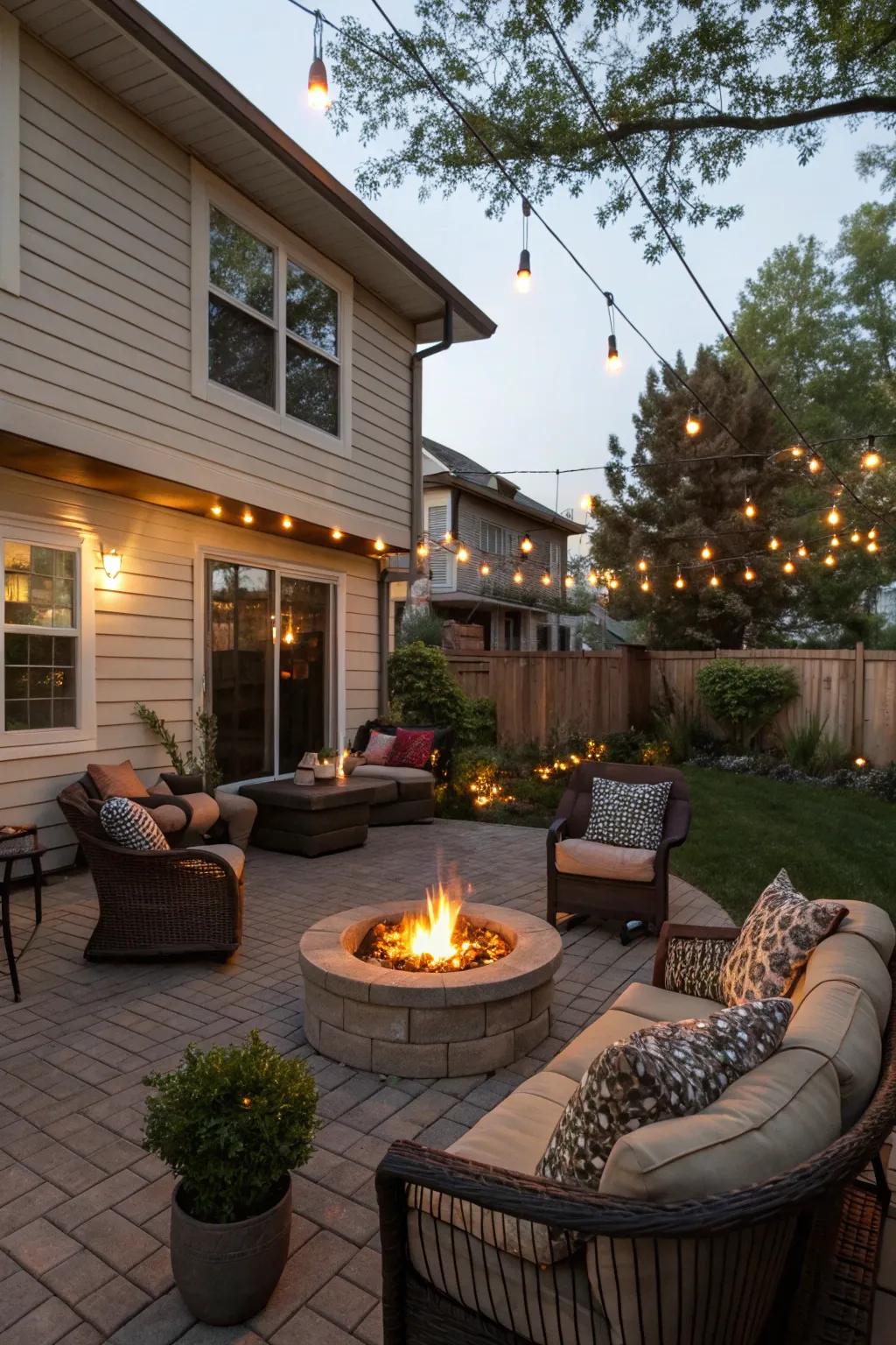 A fire pit makes for a cozy gathering spot.