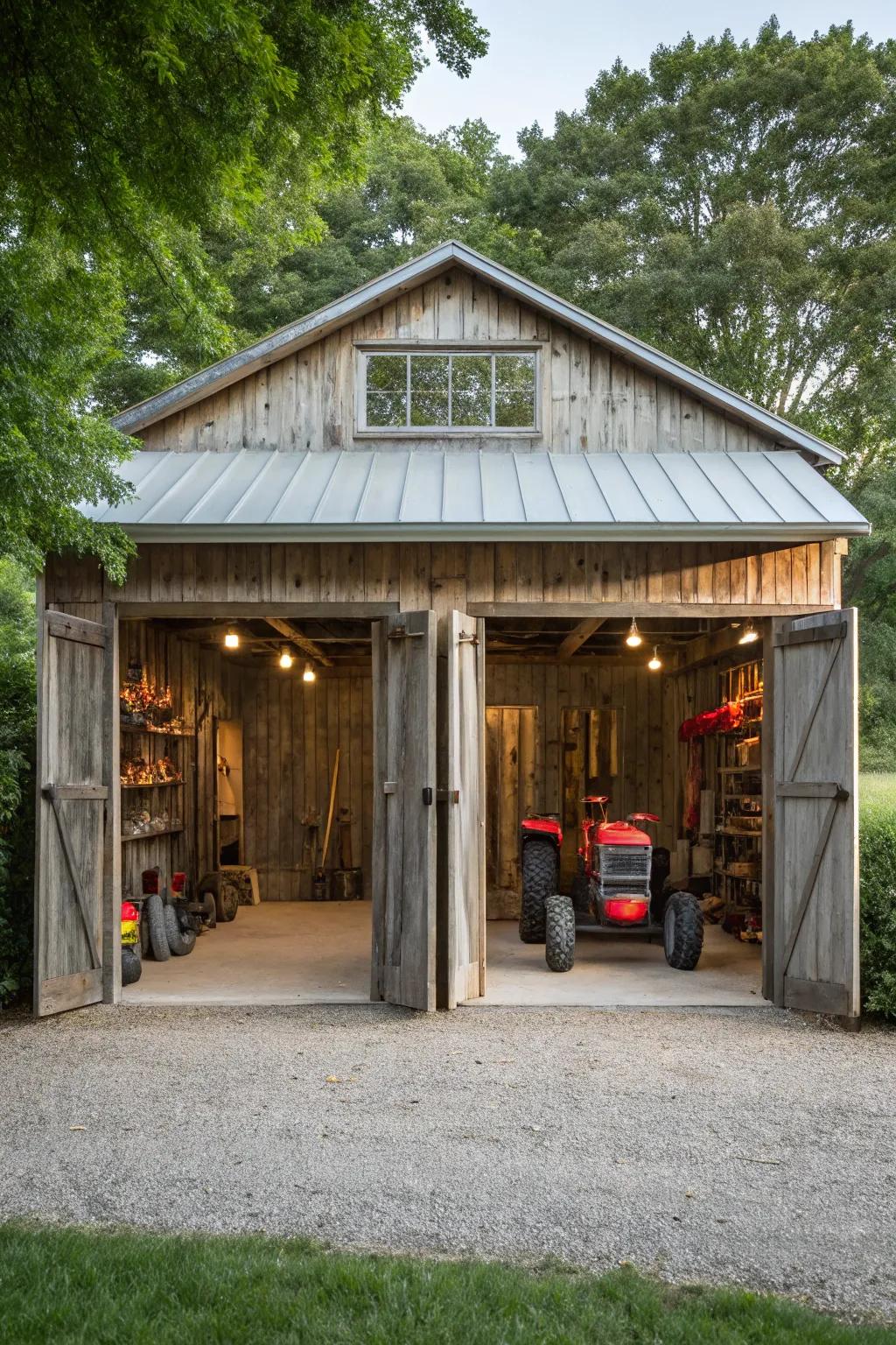 Discover the art of organization with multiple bays in your tractor shed.
