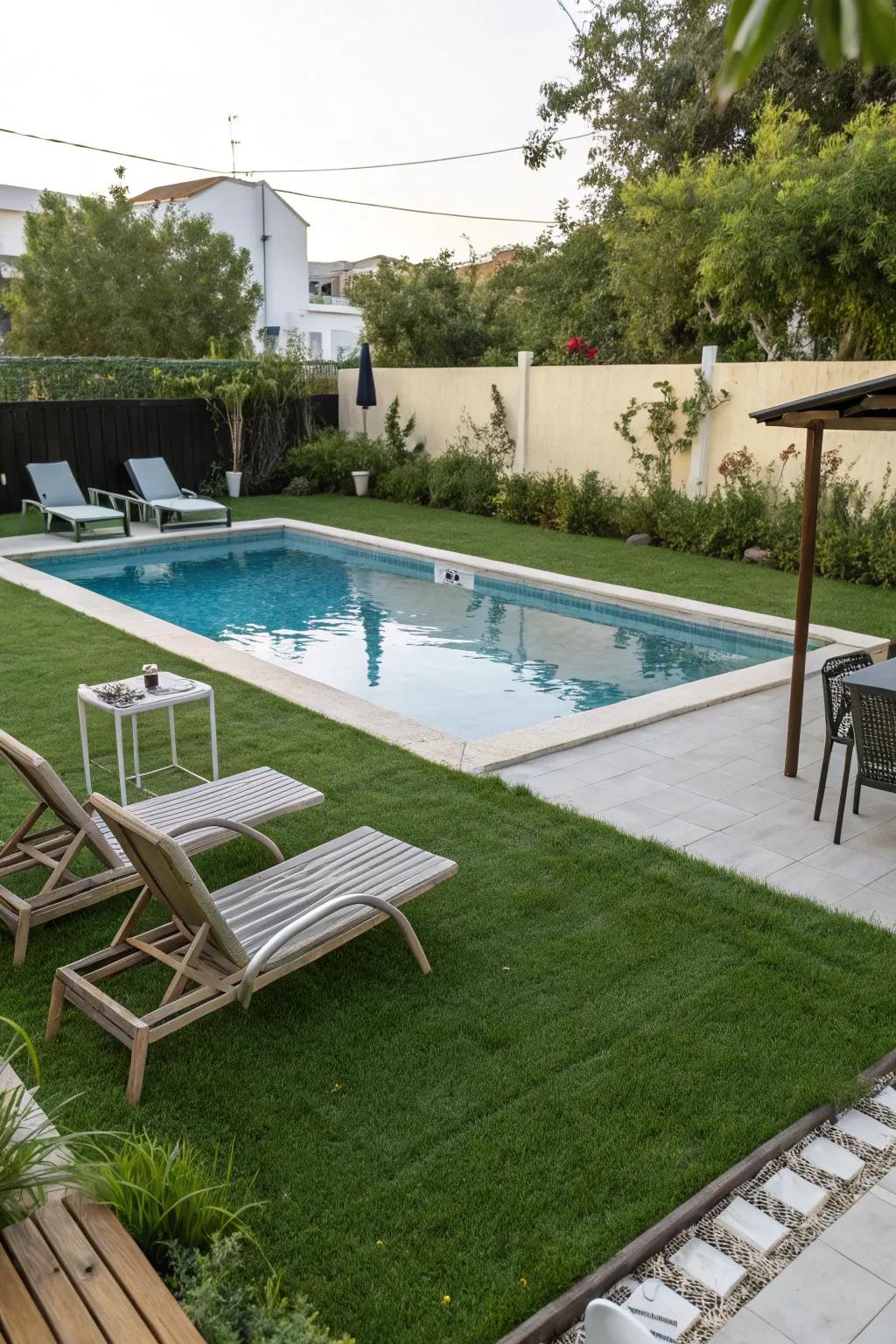 Create a clean and safe poolside with artificial turf.