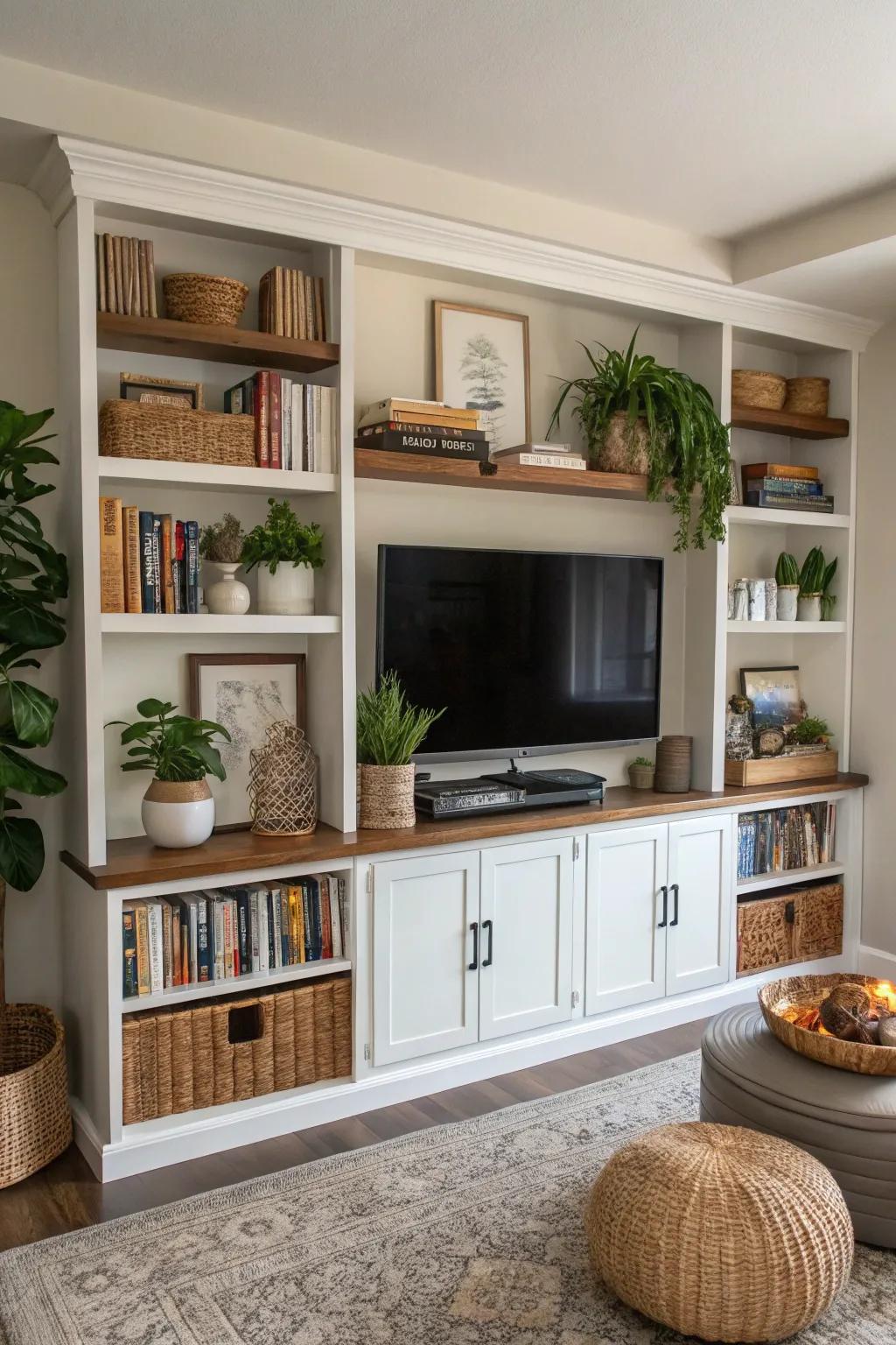 Open shelving helps your TV blend seamlessly with decor.