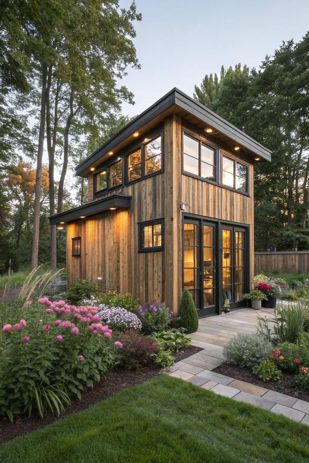 Elevate your garden game with a two-story shed that offers stunning views and abundant natural light.