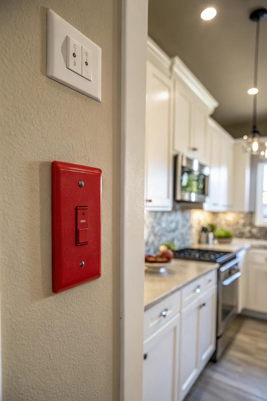 A colorful switch that adds a pop of color to the kitchen.