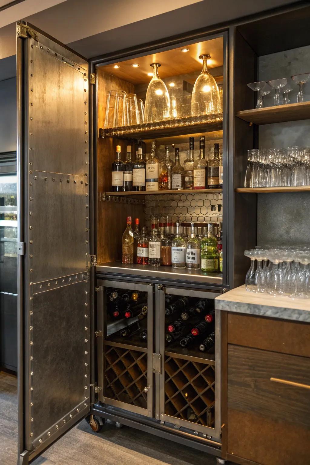 A transformed bar cabinet adds glamour to your gatherings.