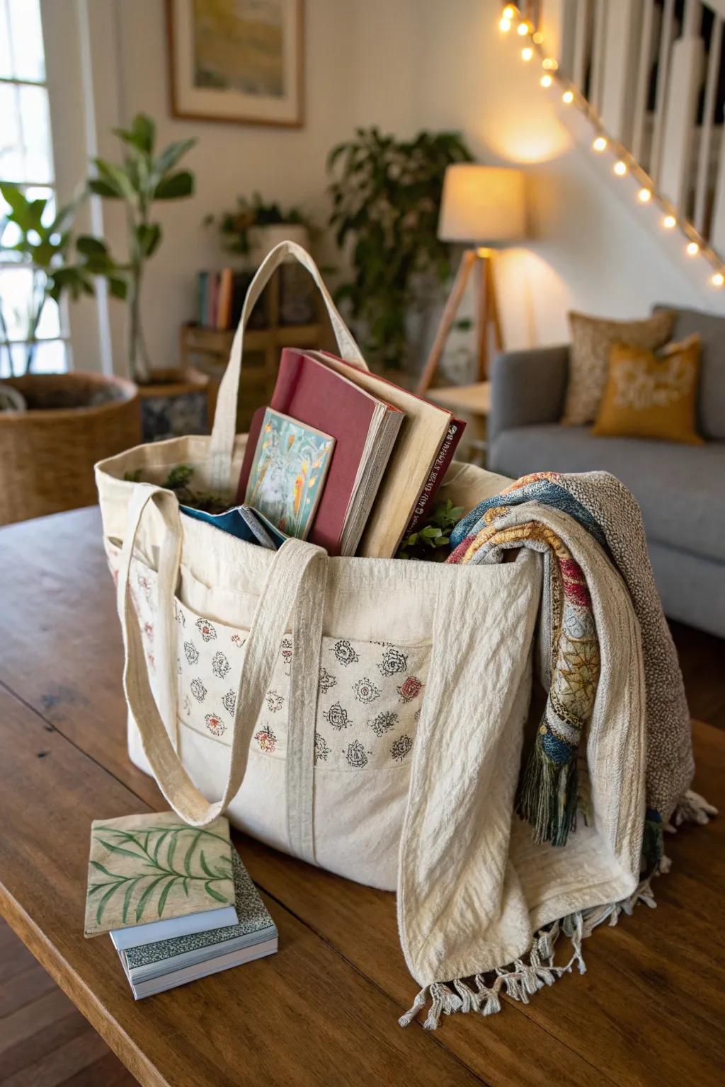 Carry a piece of history with a vintage linen tote bag.