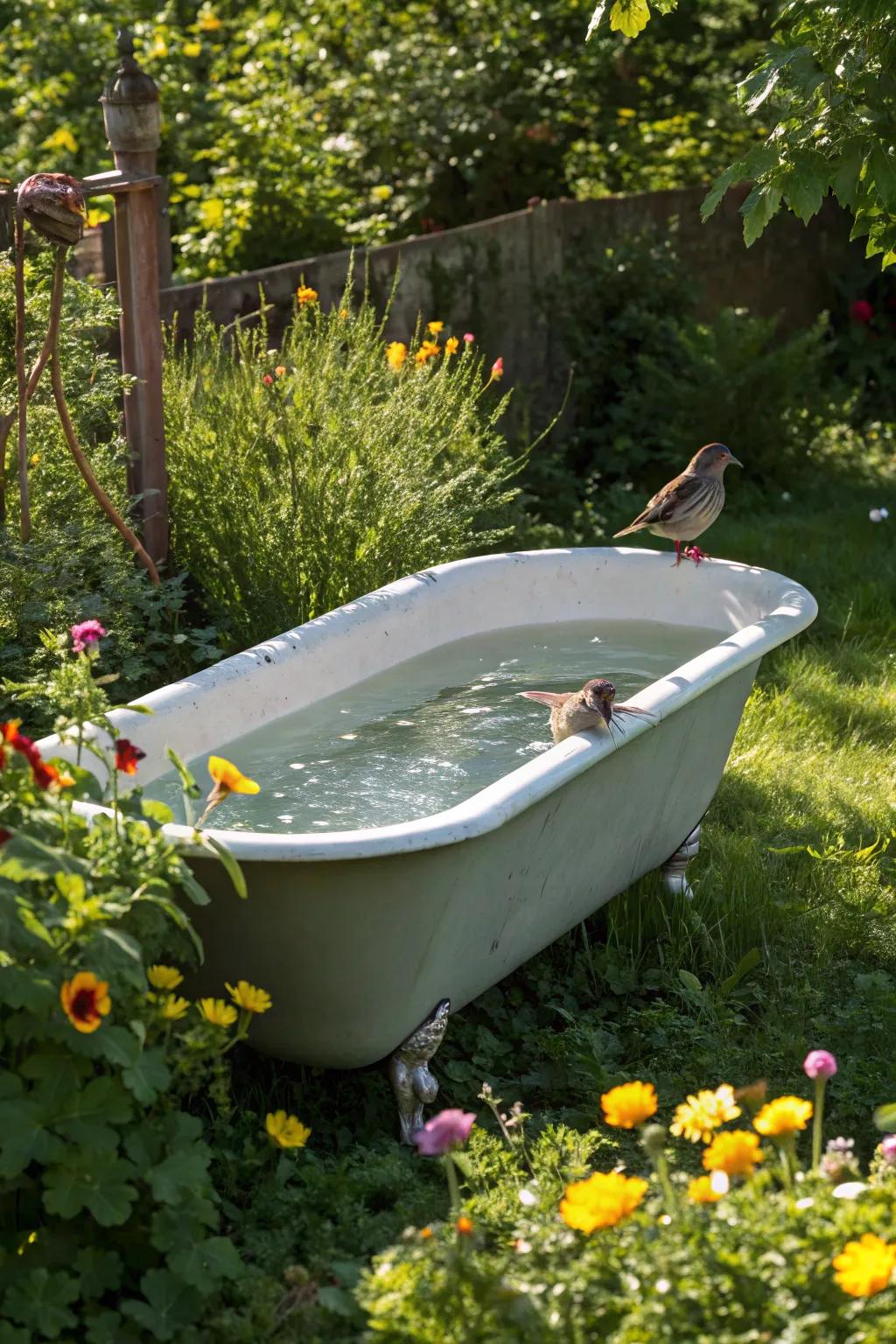 Transform your old bathtub into a serene wildlife watering station and invite nature into your backyard.