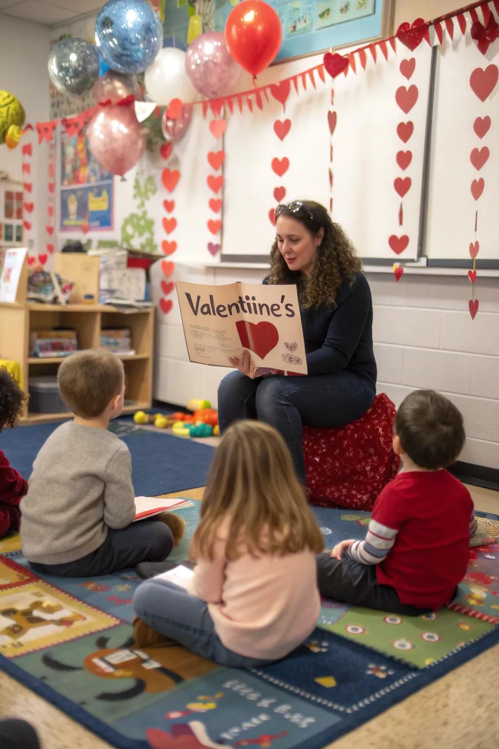 Valentine's Day story time delighting young listeners.