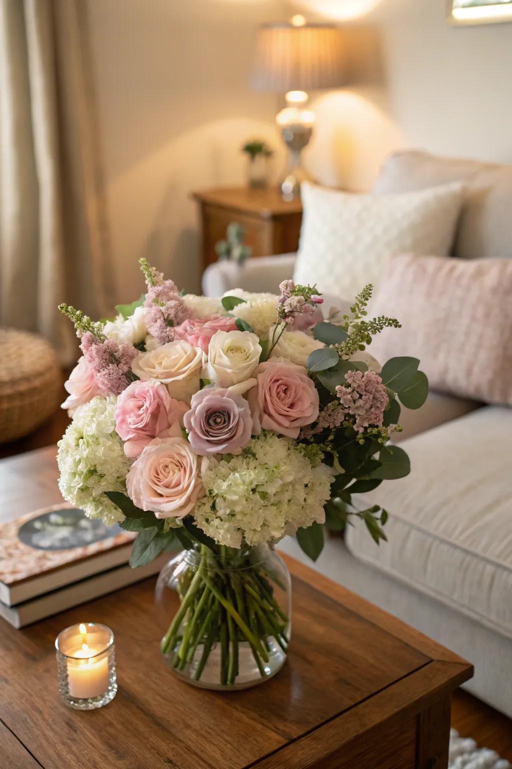 Pastel bouquets lend a soft touch to your decor.