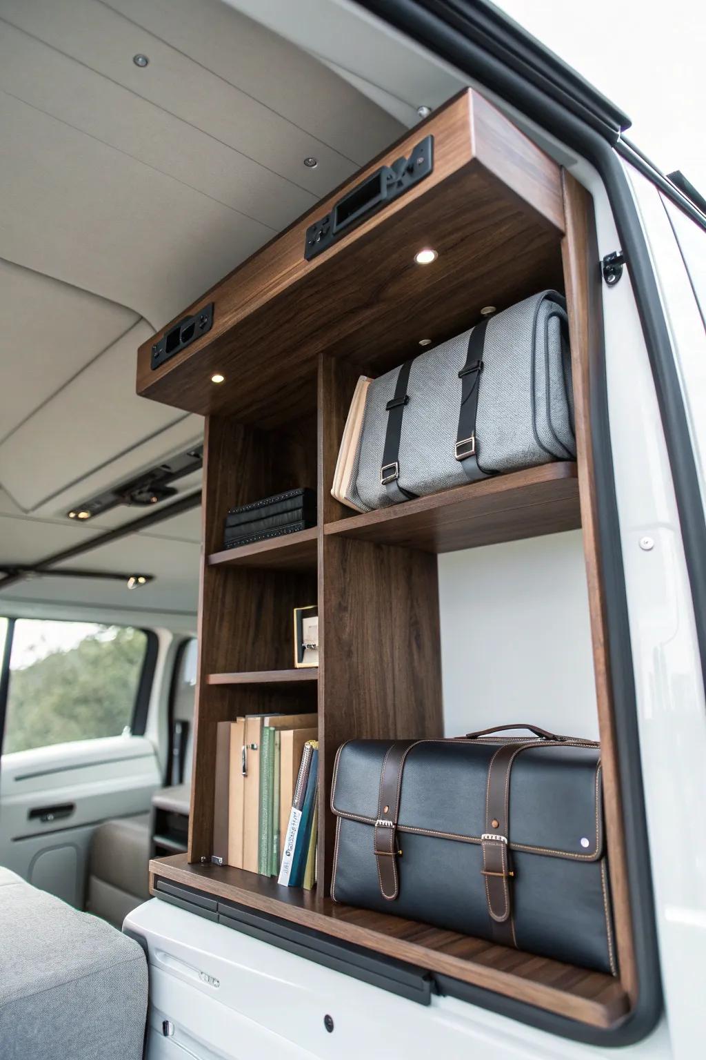 Maximize your van's potential with sleek vertical storage solutions. Declutter in style!